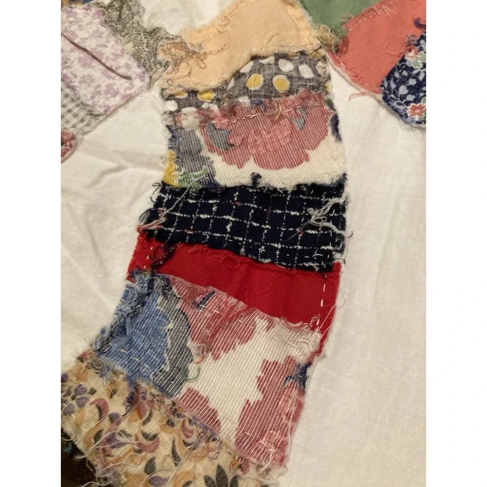 Vintage Handmade Double Wedding Quilt Topper Unfinished Patchwork 60